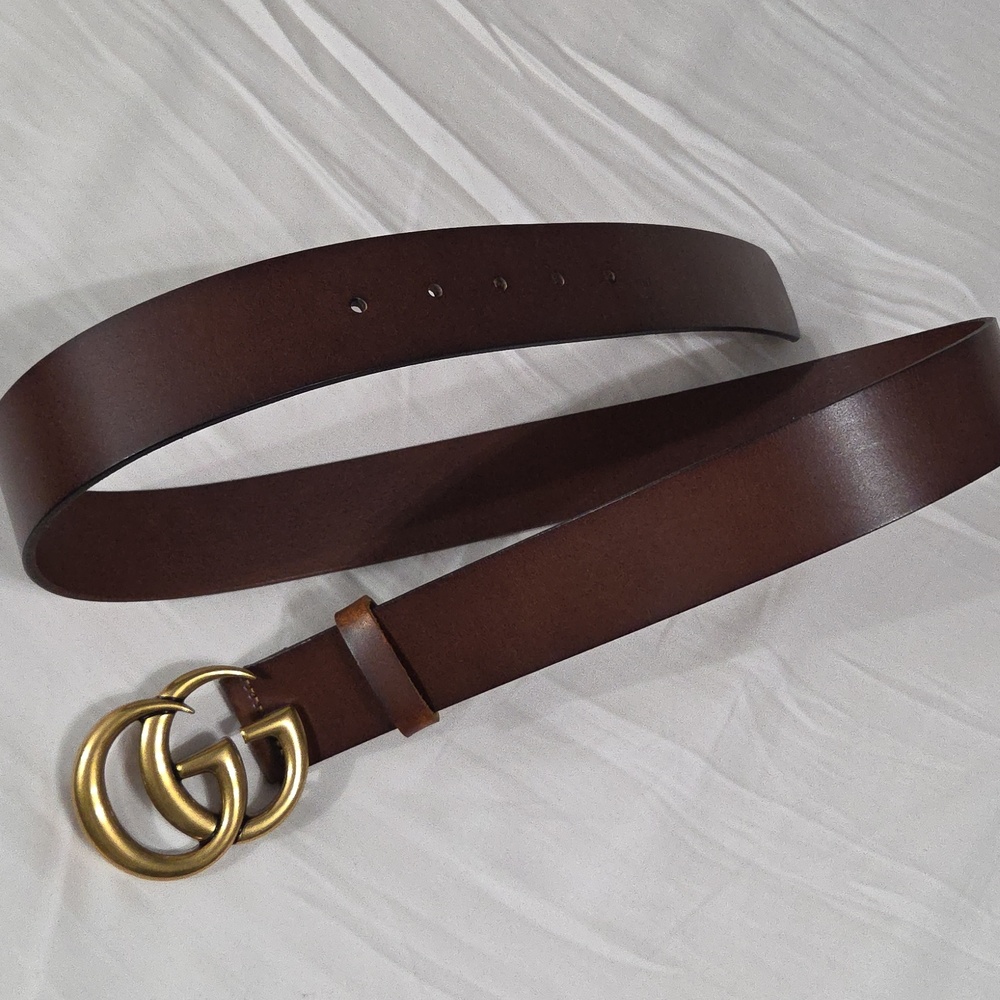 Gucci Brown Leather Belt with Gold Double G Buckle - Picture 9 of 16